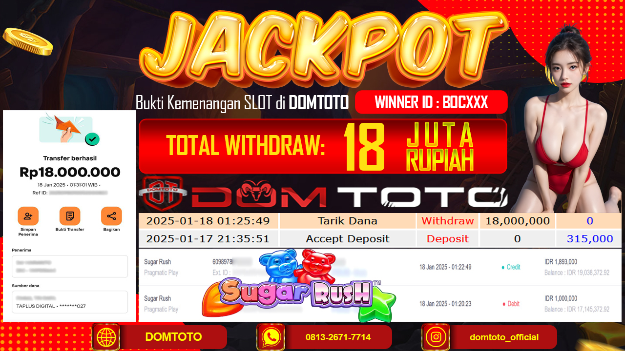 JACKPOT SLOT SUGAR RUSH 18  JANUARI 2025